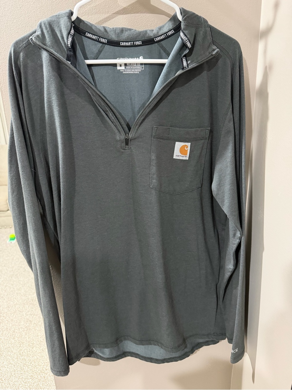 Carhartt Men’s Slate Gray Long-Sleeve Quarter-Zip Pocket Hoodie